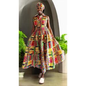 Middi Halter Smock Kente Dress (free size)